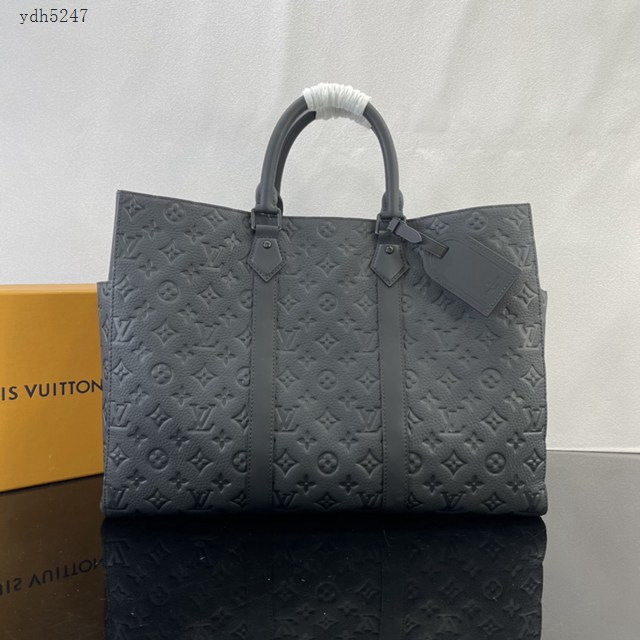 Lv路易威登2023專櫃新款Sac Plat 24H手袋 LV壓紋Taurillon皮革男士托特包購物袋 M21865 ydh5247