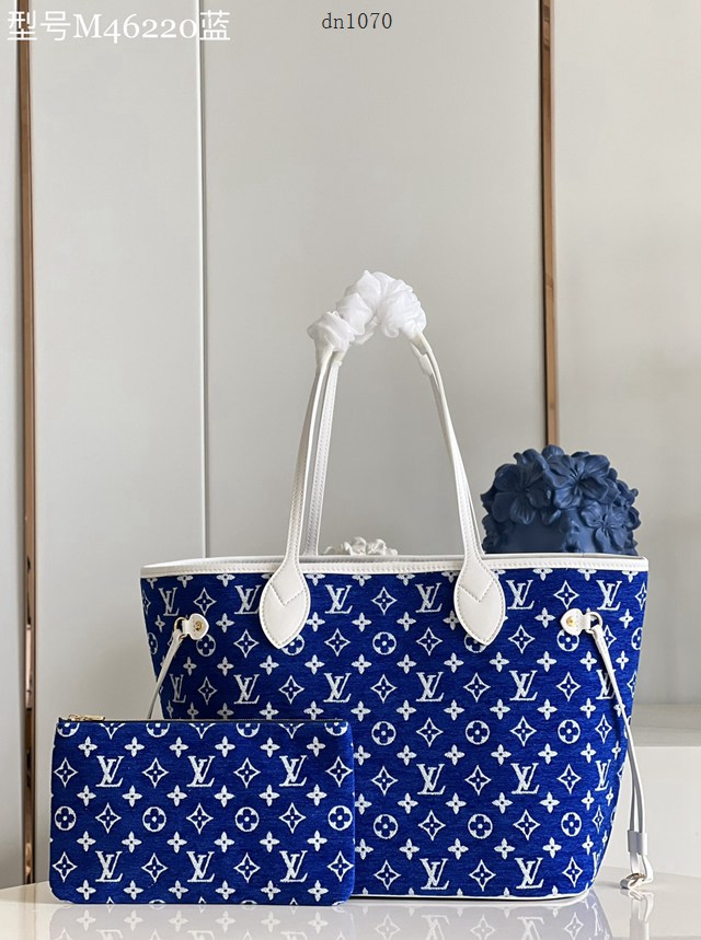 LV專櫃2023新款Neverfull MM包字母包 M46220藍 路易威登LV Match系列購物袋女包 dn1070