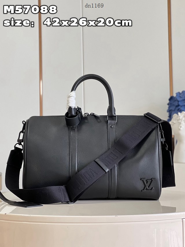 LV專櫃2023新款Aerogram版本Keepall手提旅行袋 M57088 路易威登黑色全皮高端旅行包 dn1169
