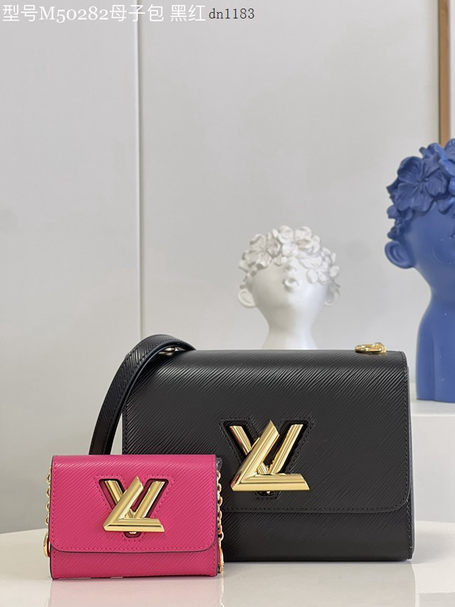 LV專櫃2023新款Twist中號手袋 M50282黑紅母子包 路易威登Epi皮革母子包鏈條肩背女包 dn1183