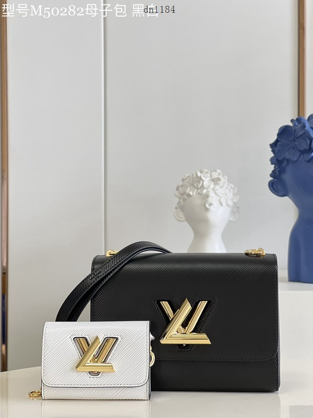 LV專櫃2023新款Twist中號手袋 M50282黑白母子包 路易威登Epi皮革母子包鏈條肩背女包 dn1184
