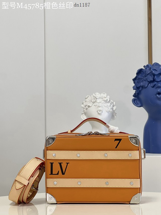 LV專櫃2023新款Handle Soft Trunk手袋 M45785橙色絲印/對版 路易威登手提箱肩背盒子包 dn1187