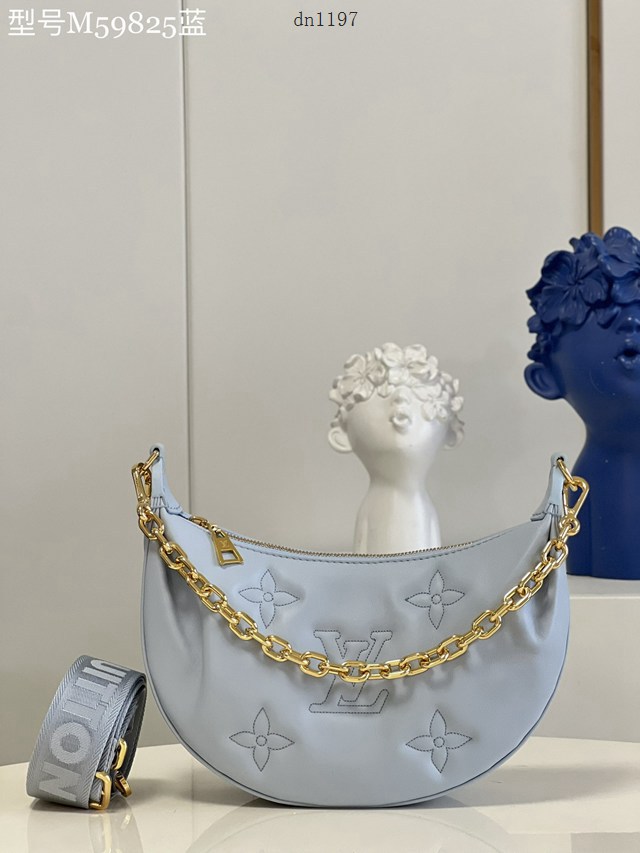 LV專櫃2023新款Over The Moon月亮手袋 M59825藍 路易威登Monogram刺繡腋下肩背斜挎女包 dn1197