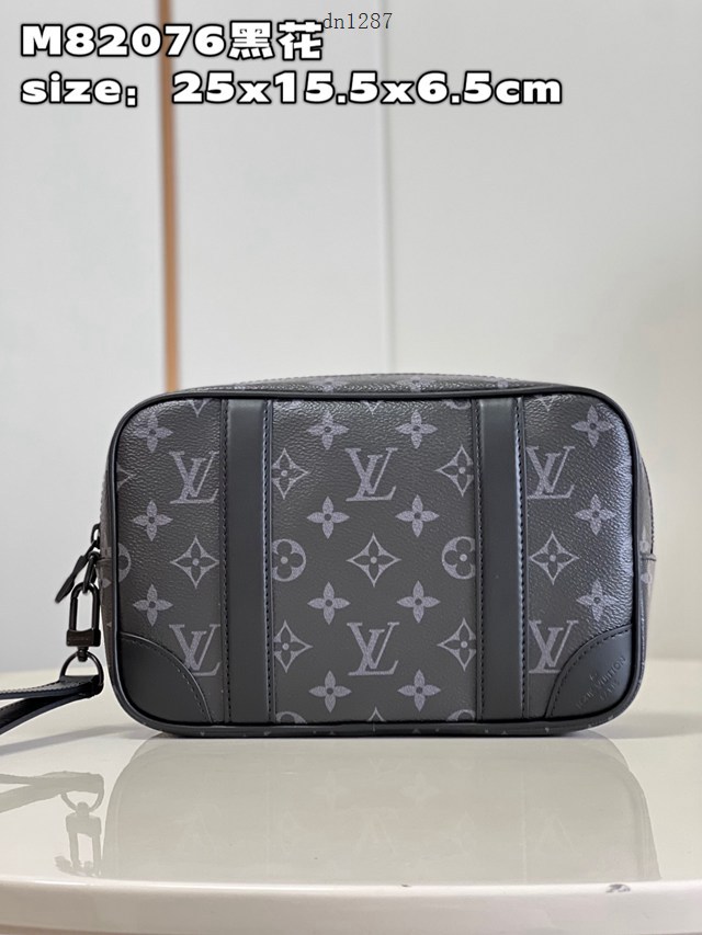 LV專櫃2023新款Pochette Kasai手包 M82076黑花 路易威登黑花男士手拿包 dn1287