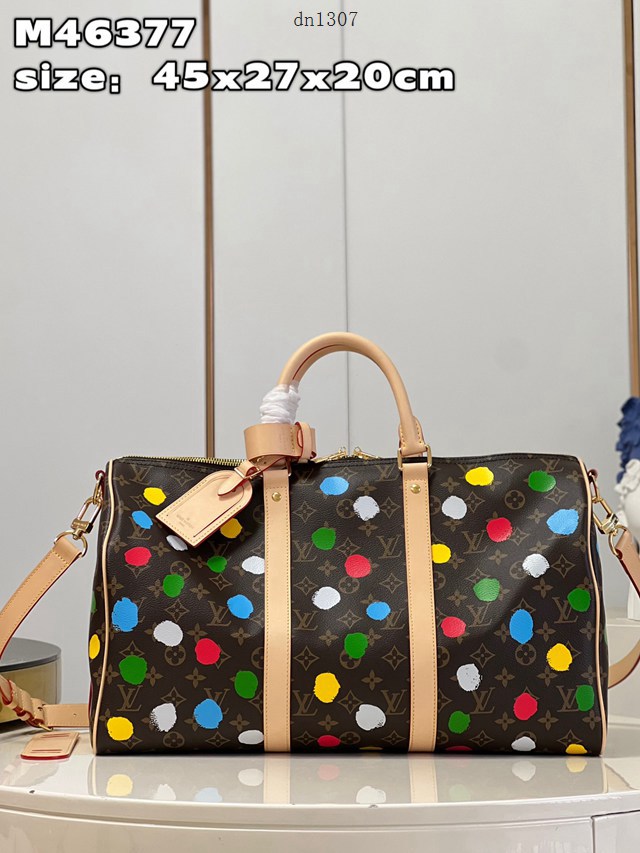 LV專櫃2023新款LV x YK Keepall 45旅行袋 M46377 路易威登波點圖案手提旅行包 dn1307