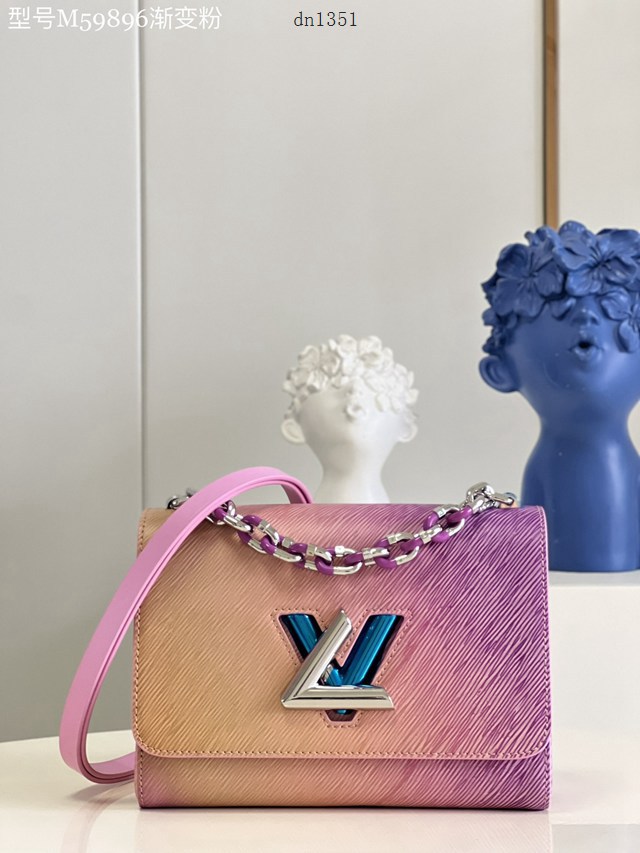 LV專櫃2023新款Twist中號手袋 M59896漸變粉 路易威登單肩斜挎女包 dn1351