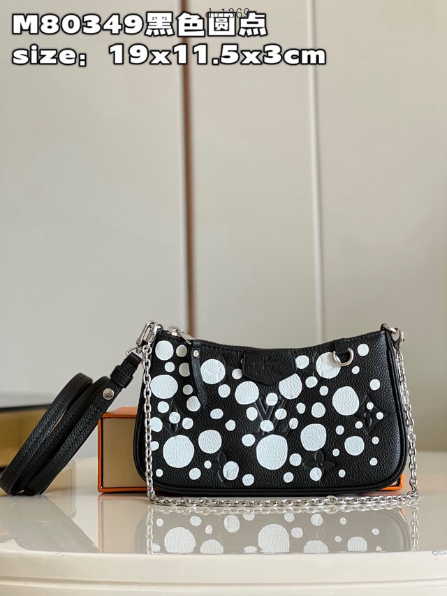 LV專櫃2023新款Easy Pouch On Strap手袋 M80349黑色圓點 路易威登鏈條肩背斜挎女包 dn1369
