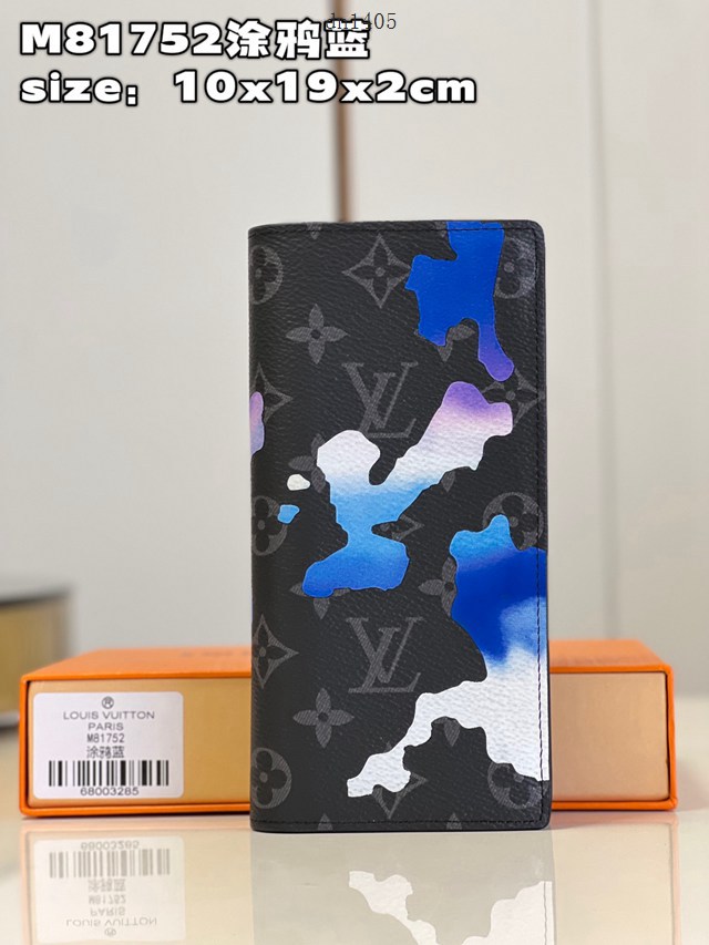 LV專櫃2023新款Room with a View系列Brazza錢夾 M81752塗鴉藍 路易威登飄浮雲朵圖案長夾男士錢包 dn1405