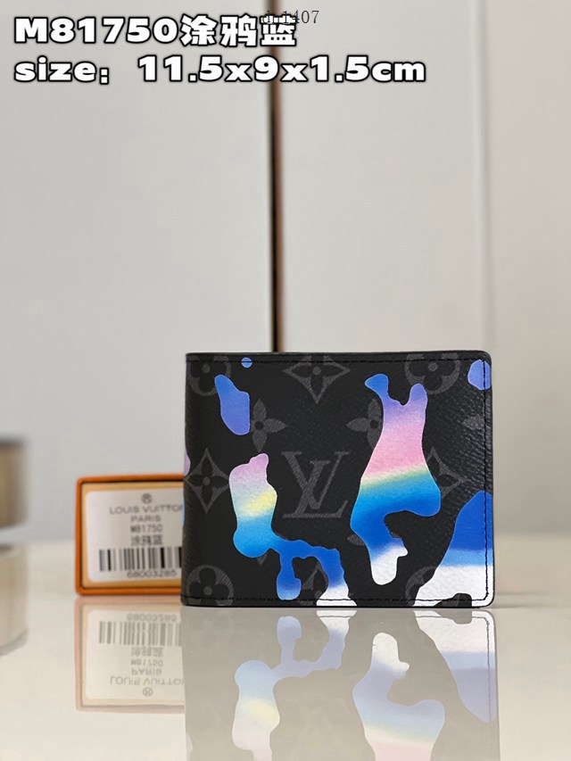 LV專櫃2023新款Room with a View系列Multiple錢夾 M81750塗鴉藍 路易威登飄浮雲朵圖案男士短夾 dn1407