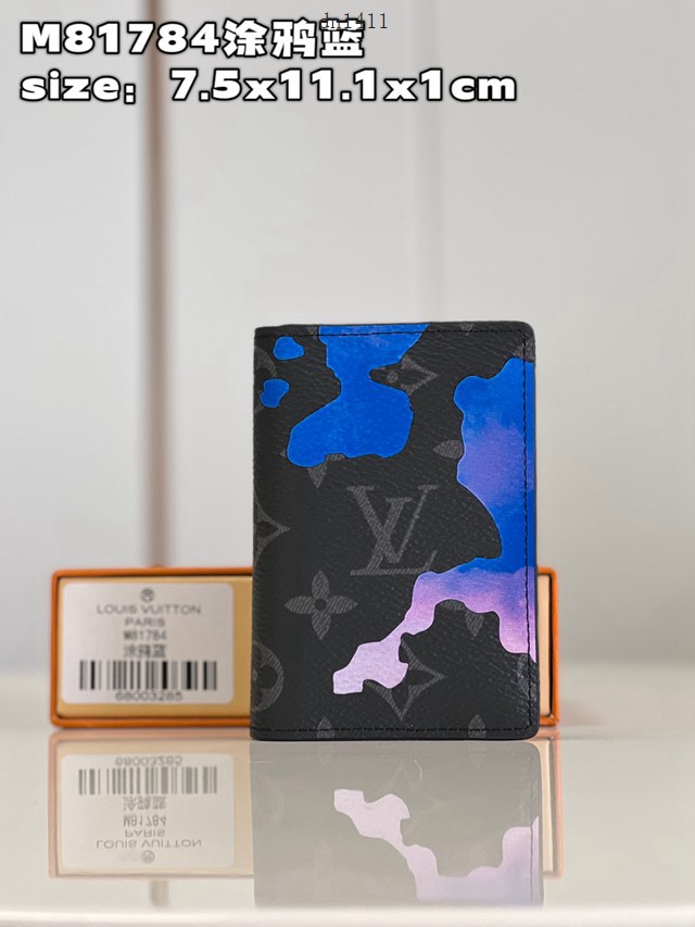 LV專櫃2023新款Room with a View系列卡包 M81784塗鴉藍 路易威登飄浮雲朵圖案經典口袋錢夾 dn1411