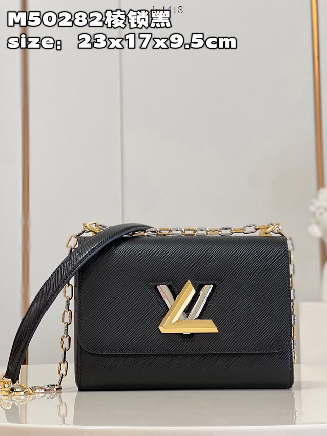 LV專櫃2023新款Twist中號手袋 M50282棱鎖黑色 路易威登Epi皮革鏈條單肩斜挎包 dn1418
