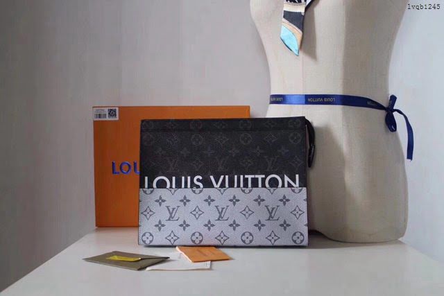 lv手包 POCHETTE VOYAGE中號手袋 M63039 2018春夏時裝秀 Split系列 lv男士手拿包  lvqb1245