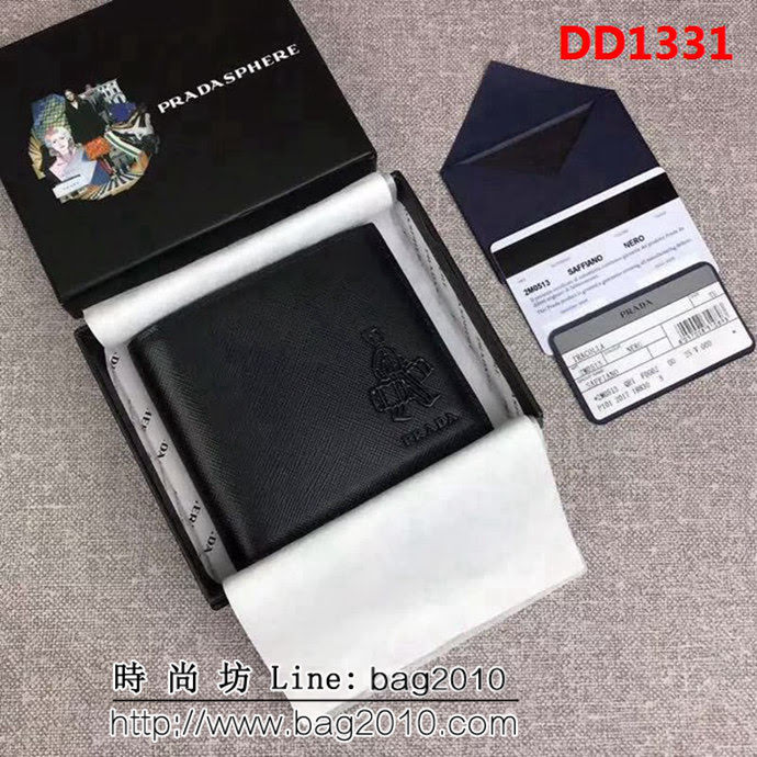 PRADA普拉達 專櫃最新款 頂級原單十字紋牛皮 男士短款錢夾 2M0513 DD1331