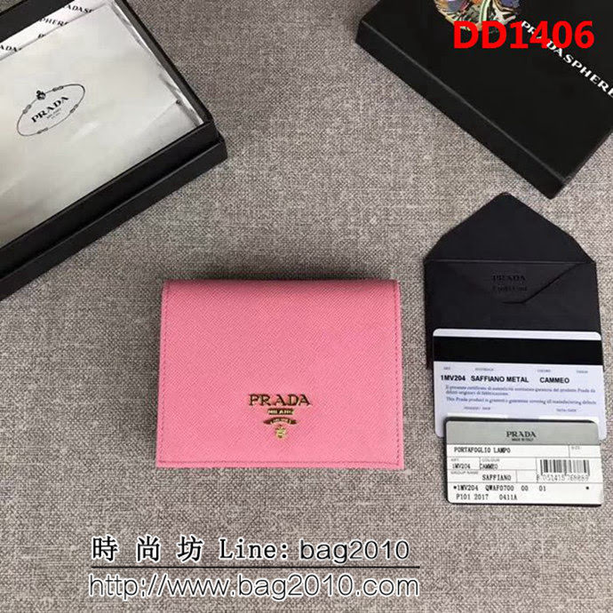 PRADA普拉達 經典爆款 頂級原單十字紋牛皮 女士短皮夾 1MV204 DD1406