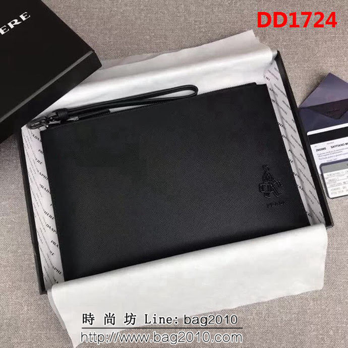 PRADA普拉達 專櫃最新同色標誌 頂級原單十字紋牛皮 男士手包 2NG005 DD1724