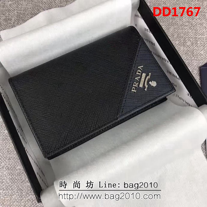 PRADA普拉達 專櫃最新爆款 頂級原單十字紋牛皮 男士卡包 2MC122 DD1767