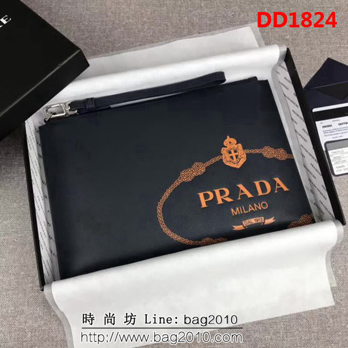 PRADA普拉達 專櫃最新款 摩登態度系列 十字紋牛皮 男士手包 2NG005 DD1824