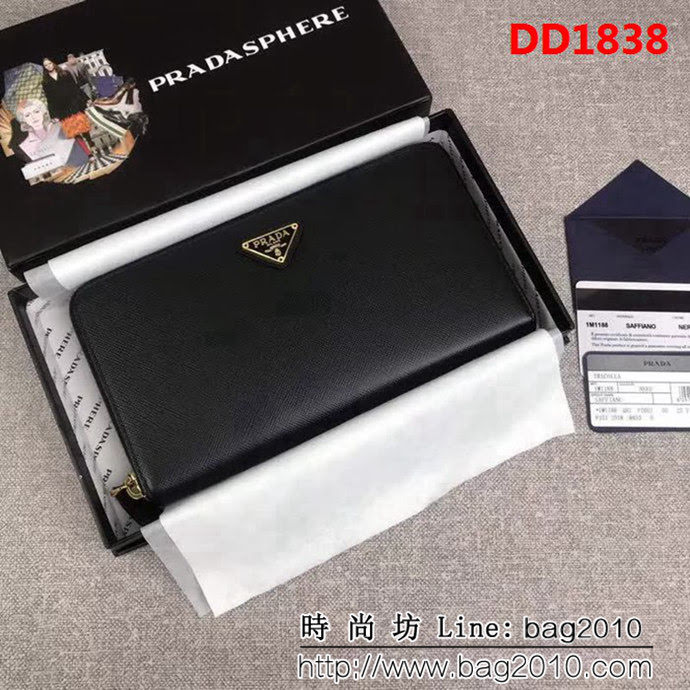 PRADA普拉達 經典款 十字紋牛皮 大號單拉鏈錢包 1M1188 DD1838