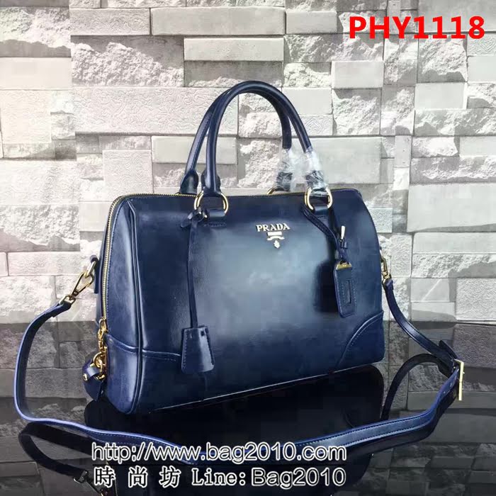 普拉達PRADA原單 0822原版雙色油臘皮PRADA 官網同步 頂級手提肩背包 PHY1118