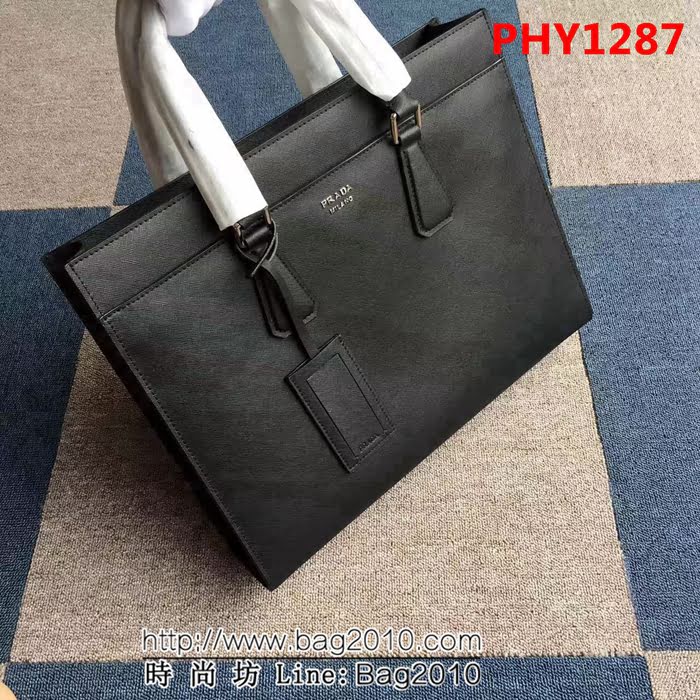 普拉達PRADA原單 最新款2VG014-1F克色原版十字爆款男士商務手提包 PHY1287