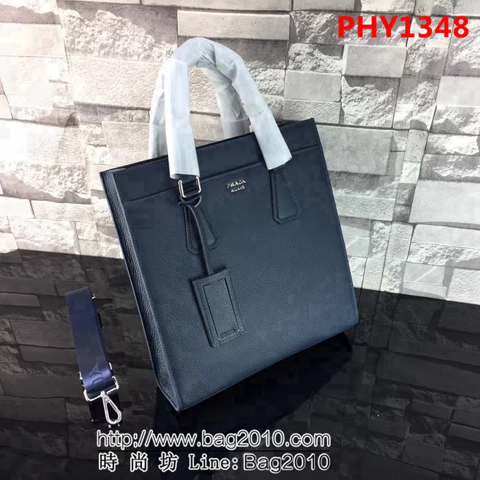 普拉達PRADA原單 最新款 2VG014-2F藍色原版荔枝紋男士商務公事包 PHY1348