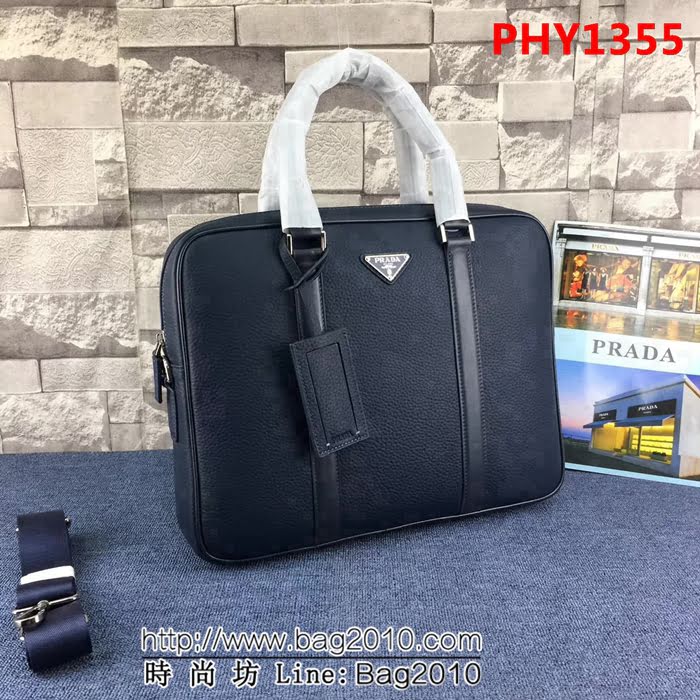 普拉達PRADA原單 2VE368-2E 藍色原單荔枝紋PRADA男士商務公事包 PHY1355