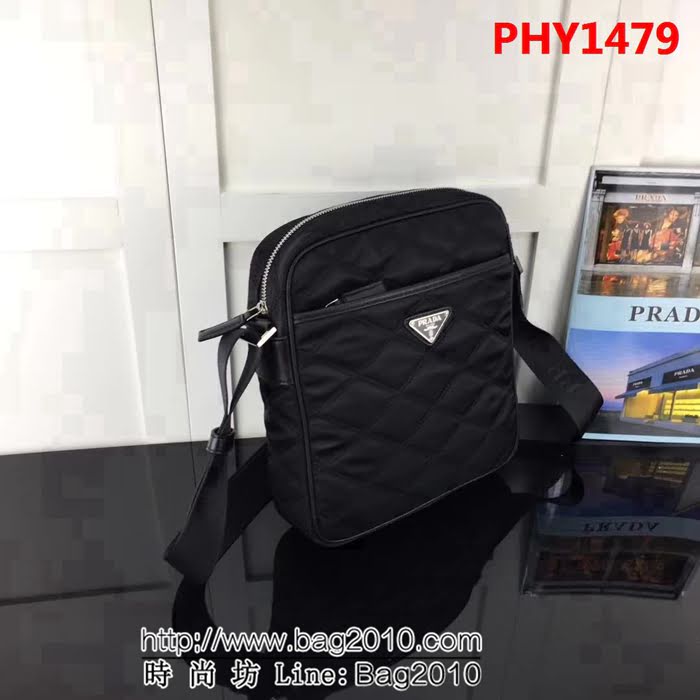 普拉達PRADA原單 0244黑色原單韓國布配皮 PRADA男士單肩斜挎包 PHY1479