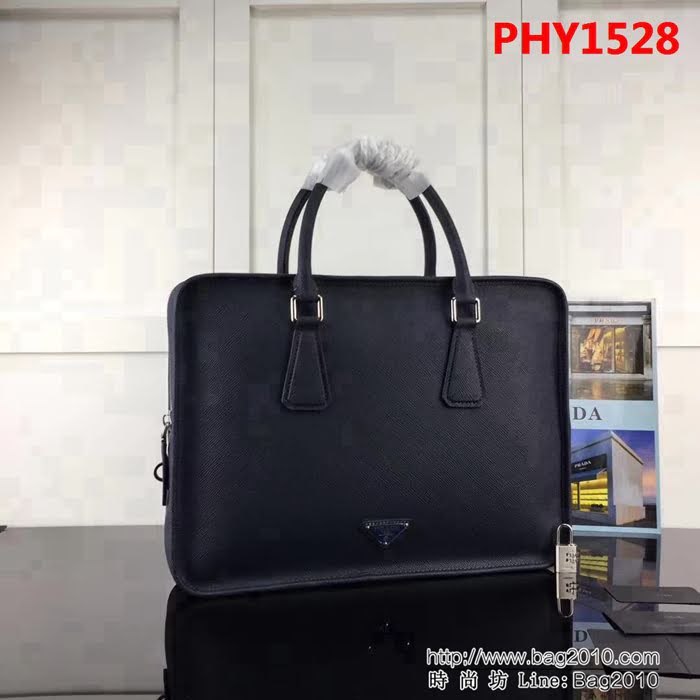 普拉達PRADA原單 經典爆款1027藍色原單粗十字紋PRADA男士商務公事包 PHY1528