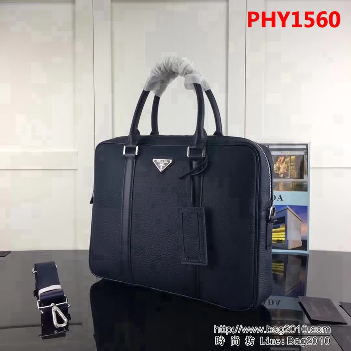 普拉達PRADA原單 2VE368-2E藍色原單荔枝紋PRADA男士公事包 PHY1560