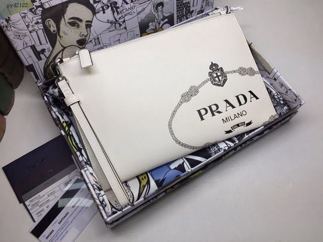 prada錢包 普拉達專櫃最新十字紋牛皮手拿包 2NG005 PRADA男士手包  pyd2122