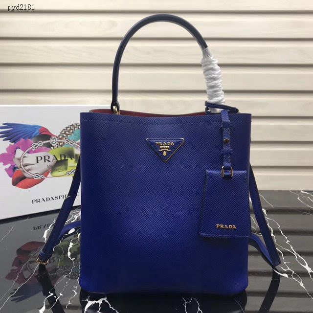 prada女包 普拉達專櫃最新款手提肩背包 1BA221 Prada Double Saffiano皮革手袋 Prada進口牛皮水桶包  pyd2181