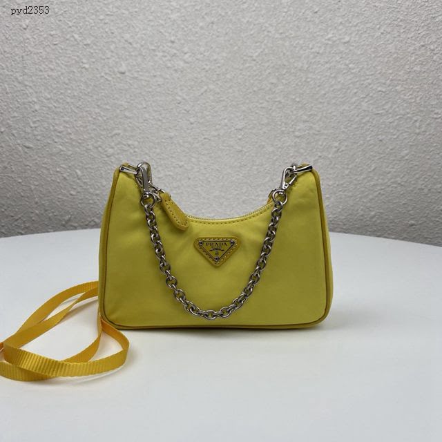 prada女包 普拉達新款mini Hobo小雞黃手拎包 1TT122 Prada單肩斜挎包 Prada三合一腋下包  pyd2353