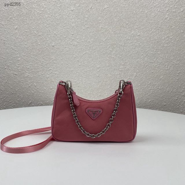 prada女包 普拉達新款mini Hobo粉色手拎包 1TT122 Prada單肩斜挎包 Prada三合一腋下包  pyd2355