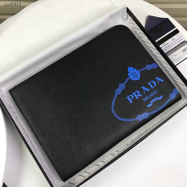 prada手包 普拉達2020最新款皮革手拿包 2VN003 Prada黑色男士手拿包  pyd2414