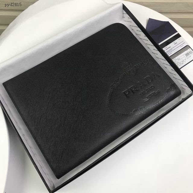 prada手包 普拉達2020最新款皮革手拿包 2VN003 Prada黑色男士手拿包  pyd2415