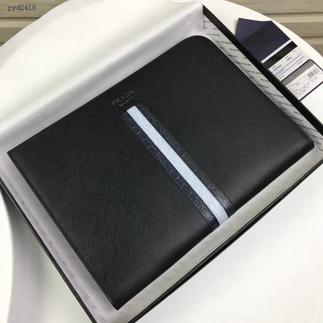 prada手包 普拉達2020最新款皮革手拿包 2VN003 Prada黑色男士手拿包  pyd2416