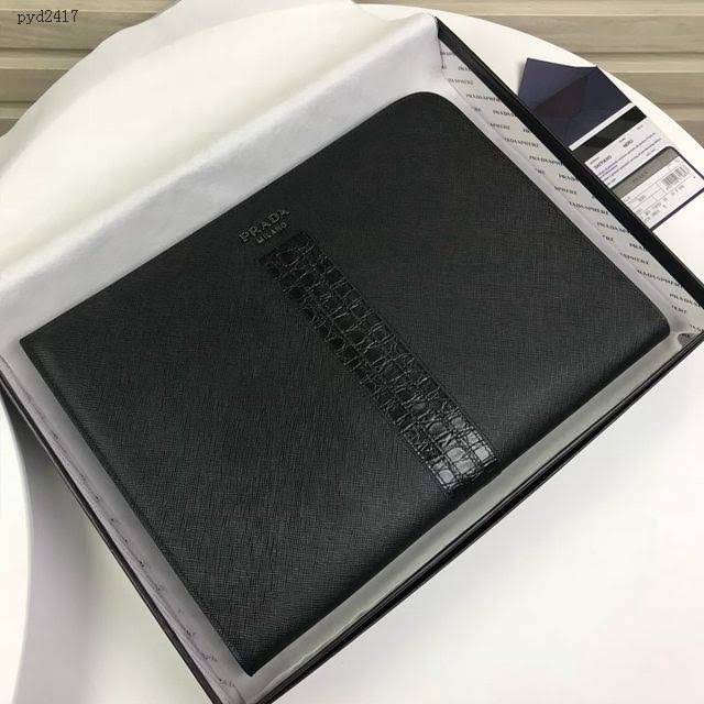 prada手包 普拉達2020最新款皮革手拿包 2VN003 Prada黑色男士手拿包  pyd2417