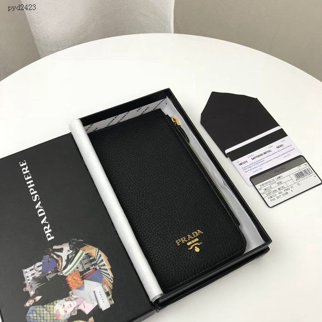 prada錢包 普拉達經典款超級卡包 1M1213 Prada黑色男士拉鏈長卡夾  pyd2423
