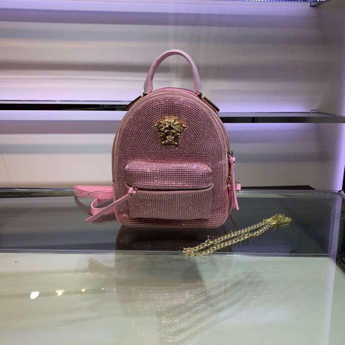VERSACE女包 磨砂皮配牛皮燙磚款 範思哲鏈條單肩挎包 女士雙肩背囊 迷你款 可斜挎手拎 4442  bfd1039