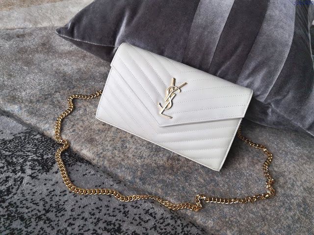 YSL爆款女士包包 聖羅蘭經典款MONOGRAM魚子醬原廠皮信封包 YSL肩背斜挎包 377828  jjh1050