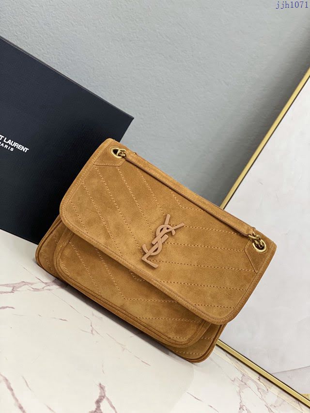 YSL爆款女士包包 聖羅蘭經典款MONOGRAM翻蓋麂皮手袋 YSL肩背斜挎包 498894  jjh1071