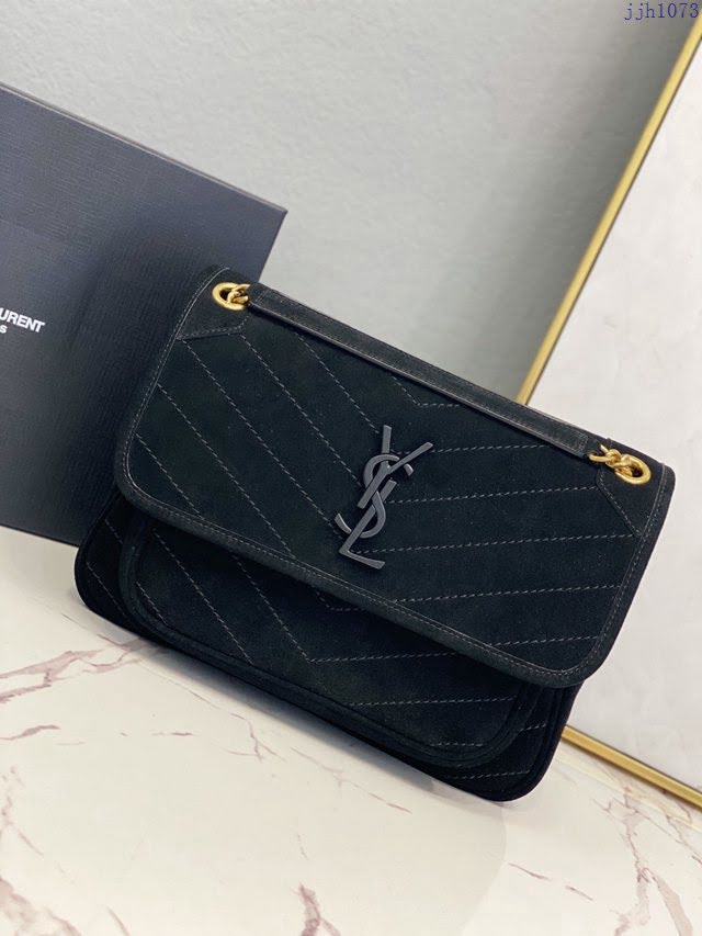 YSL爆款女士包包 聖羅蘭經典款MONOGRAM翻蓋麂皮手袋 YSL肩背斜挎包 498894  jjh1073