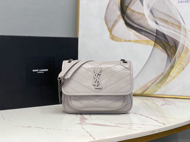 YSL爆款女士包包 聖羅蘭經典款油蠟抓皺牛皮小號郵差包 YSL肩背斜挎包 533037  jjh1097