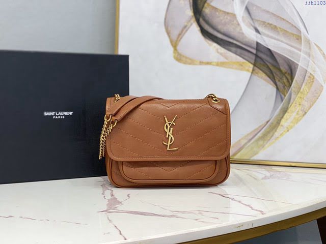 YSL爆款女士包包 聖羅蘭經典款油蠟抓皺牛皮小號郵差包 YSL肩背斜挎包 533037  jjh1103