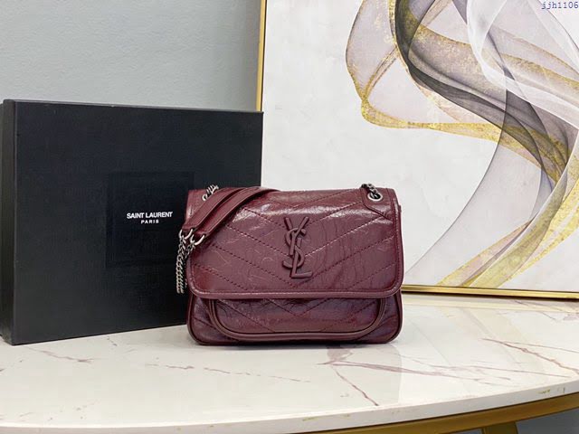 YSL爆款女士包包 聖羅蘭經典款油蠟抓皺牛皮小號郵差包 YSL肩背斜挎包 533037  jjh1106