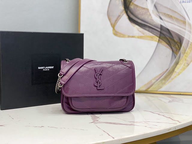 YSL爆款女士包包 聖羅蘭經典款油蠟抓皺牛皮小號郵差包 YSL肩背斜挎包 533037  jjh1107