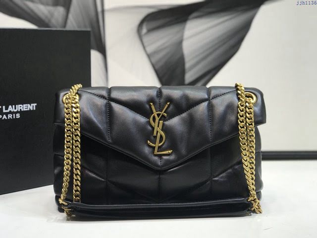 YSL爆款女士包包 聖羅蘭經典款LOULOU PUFFER絎縫漆皮小號郵差包 YSL肩背斜挎包 577476  jjh1136