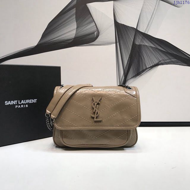 YSL爆款女士包包 聖羅蘭經典款Niki油蠟抓皺牛皮小號郵差包 YSL肩背斜挎包 533037  jjh1176