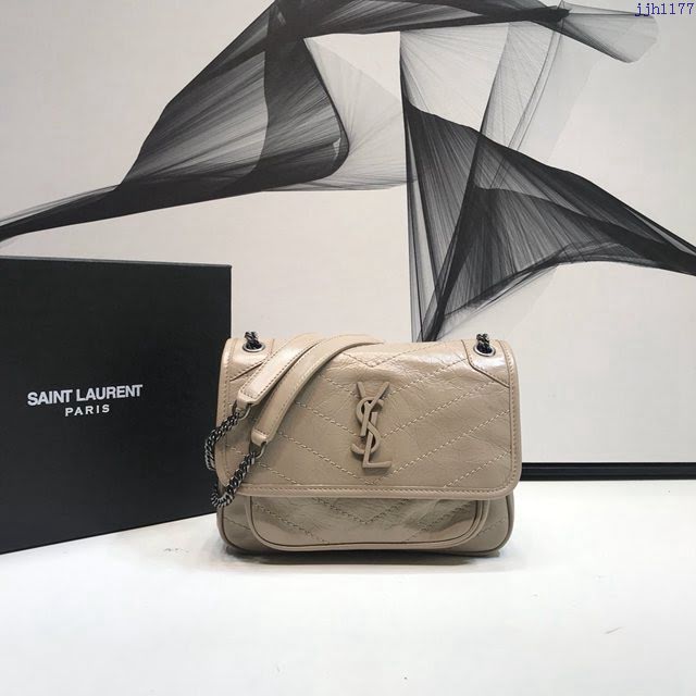 YSL爆款女士包包 聖羅蘭經典款Niki油蠟抓皺牛皮小號郵差包 YSL肩背斜挎包 533037  jjh1177