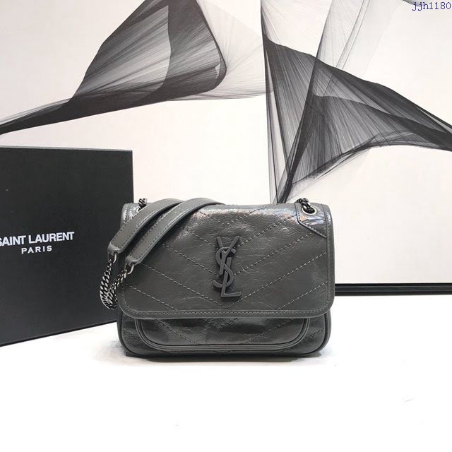 YSL爆款女士包包 聖羅蘭經典款Niki油蠟抓皺牛皮小號郵差包 YSL肩背斜挎包 533037  jjh1180